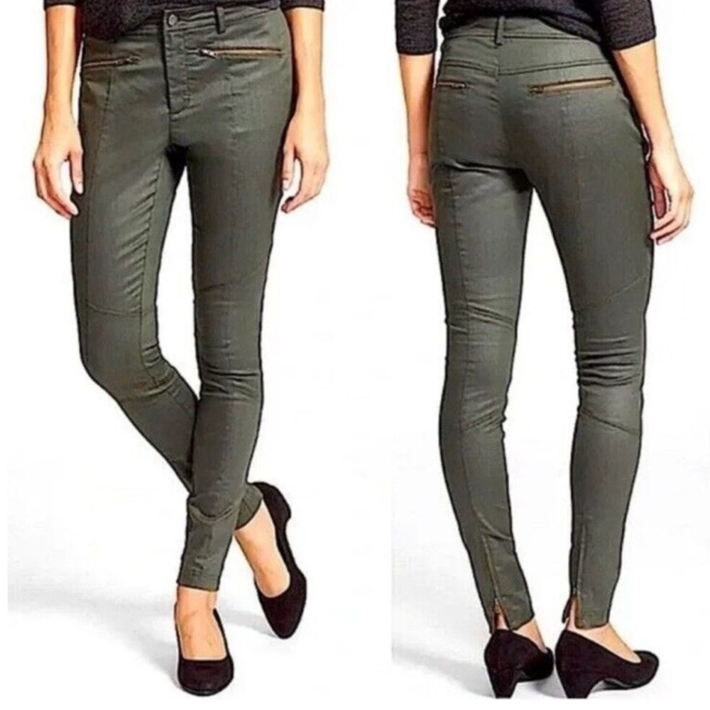 Eileen Fisher The Fisher Project Skinny Ankle Zip Coated Pants‎ Green 10 Moto